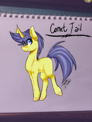 Size: 1024x1365 | Tagged: safe, artist:overtime-artist, comet tail, pony, unicorn, g4, curved horn, horn, male, solo, stallion