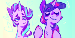 Size: 540x278 | Tagged: safe, artist:canterlotboutique, starlight glimmer, twilight sparkle, pony, unicorn, g4, the crystalling, cute, eyes closed, female, glimmerbetes, heart, heart eyes, lesbian, mare, scene interpretation, ship:twistarlight, shipping, wingding eyes