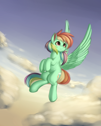 Size: 1024x1280 | Tagged: safe, artist:ombiedazzle, rainbow dash, pony, g4, beautiful, cloud, female, flying, sky, solo
