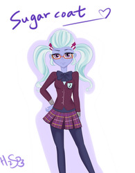 Size: 1000x1283 | Tagged: safe, artist:h2so366, sugarcoat, equestria girls, g4, clothes, crystal prep academy uniform, female, glasses, looking at you, school uniform, skirt, solo
