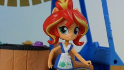 Size: 1280x720 | Tagged: safe, sunset shimmer, equestria girls, g4, doll, equestria girls minis, eqventures of the minis, female, food, japanese, solo, sunset sushi, toy, truck