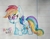 Size: 1827x1418 | Tagged: safe, artist:binkyt11, derpibooru exclusive, rainbow dash, pegasus, pony, g4, beanbrows, chibi, eyebrows, female, lined paper, mare, pen, rainbow, solo, traditional art