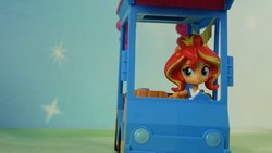 Size: 1280x720 | Tagged: safe, sunset shimmer, equestria girls, g4, doll, driving, equestria girls minis, eqventures of the minis, female, food truck, japanese, merchandise, solo, sunset sushi, toy, truck