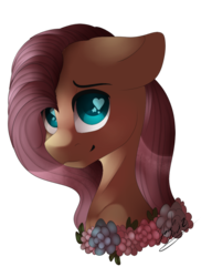 Size: 788x1024 | Tagged: safe, artist:jacobdawz, fluttershy, pony, g4, bust, female, floppy ears, flower, heart eyes, looking at you, portrait, simple background, solo, transparent background, wingding eyes