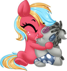 Size: 1024x1079 | Tagged: safe, artist:kellythedrawinguni, smarty pants, oc, oc:apple joy, pony, g4, female, filly, happy, hug, simple background, transparent background