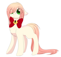 Size: 1024x970 | Tagged: safe, artist:php146, oc, oc only, oc:akarui sakura, earth pony, pony, bell, bell collar, collar, female, floppy ears, mare, neck bow, simple background, solo, transparent background