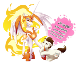 Size: 5184x4165 | Tagged: safe, artist:mylittlesheepy, daybreaker, oc, oc:deadline, alicorn, earth pony, pony, a royal problem, g4, absurd resolution, canon x oc, commission, mane of fire, simple background, spread wings, transparent background, wings