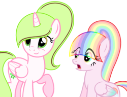 Size: 1436x1096 | Tagged: safe, artist:duyguusss, oc, oc only, oc:dakota chaos, oc:pastel rainbow, alicorn, pegasus, pony, base used, colored wings, female, mare, multicolored wings, raised hoof, simple background, transparent background