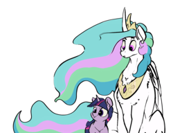 Size: 1557x1195 | Tagged: safe, artist:greyscaleart, princess celestia, twilight sparkle, alicorn, pony, unicorn, g4, chest fluff, female, filly, filly twilight sparkle, simple background, transparent background, younger