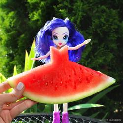 Size: 1080x1080 | Tagged: safe, rarity, human, equestria girls, g4, official, doll, food, irl, irl human, photo, solo, toy, watermelon