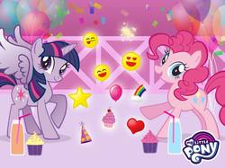 Size: 1068x800 | Tagged: safe, pinkie pie, twilight sparkle, alicorn, pony, g4, official, cardboard twilight, emoji, my little pony logo, special face, stock vector, twilight sparkle (alicorn)