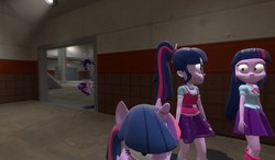 Size: 1024x600 | Tagged: safe, artist:valvravex88, sci-twi, starlight glimmer, twilight sparkle, equestria girls, g4, 3d, multeity, source filmmaker, sparkle sparkle sparkle, triality, trio, twilight sparkle (alicorn), twinity, twolight