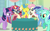 Size: 4800x3001 | Tagged: safe, artist:cloudy glow, lemon hearts, lyra heartstrings, minuette, moondancer, twilight sparkle, twinkleshine, pony, unicorn, amending fences, g4, ^^, background pony, book, canterlot six, cupcake, eating, eyes closed, female, food, glowing, glowing horn, group, horn, levitation, magic, magic aura, mare, reading, table, telekinesis, unicorn twilight