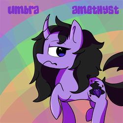 Size: 2500x2500 | Tagged: safe, artist:umbraamethyst, oc, oc only, oc:umbra amethyst, pony, unicorn, curved horn, female, high res, horn, ponysona, solo