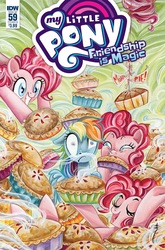 Size: 1054x1600 | Tagged: safe, artist:sara richard, idw, pinkie pie, rainbow dash, pony, g4, secrets and pies, spoiler:comic, spoiler:comic59, eat my pie, food, moar, multeity, pie, too much pink energy is dangerous