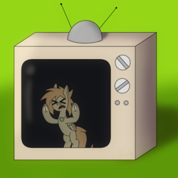 Size: 2000x2000 | Tagged: safe, artist:b-cacto, oc, oc only, oc:shoushi star, pony, high res, micro, prison, solo, television, trapped