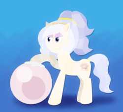 Size: 1280x1164 | Tagged: safe, artist:b-cacto, oc, oc only, oc:opalescent pearl, crystal pony, pony, cleaning, giant pearl, lineless, pearl, polishing, smiling, solo, wiping