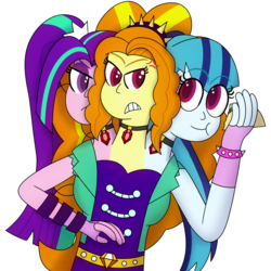 Size: 1700x1700 | Tagged: safe, artist:b-cacto, adagio dazzle, aria blaze, sonata dusk, equestria girls, g4, angry, chewing, conjoined, eating, food, fusion, multiple heads, taco, three heads, wat, we have become one