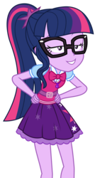 Size: 1441x2681 | Tagged: safe, artist:sketchmcreations, sci-twi, twilight sparkle, equestria girls, equestria girls specials, g4, my little pony equestria girls: movie magic, bowtie, clothes, female, geode of telekinesis, glasses, hand on hip, leaning forward, lidded eyes, magical geodes, shirt, simple background, skirt, smiling, smirk, smug, solo, teenager, transparent background, vector