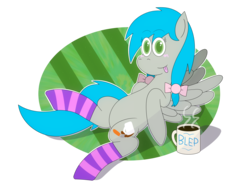 Size: 4000x3000 | Tagged: safe, artist:b-cacto, oc, oc only, oc:darcy sinclair, pony, :p, clothes, coffee, smiling, socks, solo, tongue out