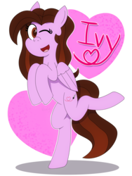 Size: 3000x4000 | Tagged: safe, artist:b-cacto, oc, oc only, oc:ivy rose, pony, bipedal, heart, one eye closed, solo, standing, wink