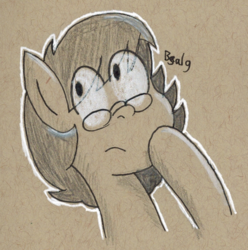 Size: 639x643 | Tagged: safe, artist:b-cacto, oc, oc only, oc:themodpony, pony, glasses, solo, thinking, traditional art