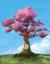 Size: 1500x1920 | Tagged: safe, artist:sycreon, fluttershy, pegasus, pony, g4, female, fluttertree, mare, sketch, smiling, solo, tree