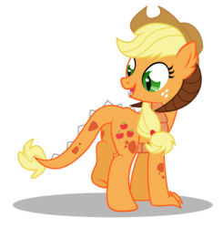 Size: 1254x1280 | Tagged: safe, artist:dragonchaser123, applejack, dracony, dragon, hybrid, g4, base used, female, happy, horns, simple background, solo, species swap, transparent background, vector