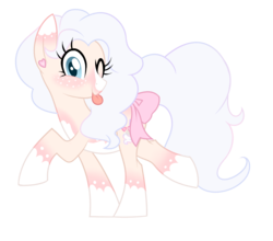 Size: 1648x1448 | Tagged: safe, artist:azure-art-wave, oc, oc only, oc:cream fluff, earth pony, pony, bow, female, mare, one eye closed, simple background, solo, tail bow, tongue out, transparent background, wink