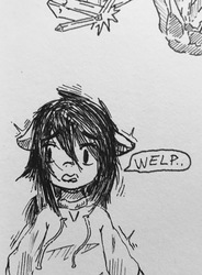 Size: 750x1018 | Tagged: safe, artist:a neet guy, oc, oc only, oc:floor bored, earth pony, pony, 4chan, clothes, female, hoodie, mare, monochrome, solo, speech bubble, traditional art