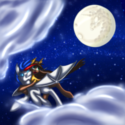 Size: 1460x1460 | Tagged: safe, artist:acespade777, oc, oc only, oc:ace spade, oc:wildwire, bat pony, pony, unicorn, cute, digital art, flying, moon, night, pretty, shipping, stars, wildspade