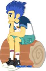 Size: 1600x2484 | Tagged: safe, artist:jucamovi1992, flash sentry, equestria girls, g4, converse, log, male, shoes, simple background, sitting, sneakers, solo, transparent background