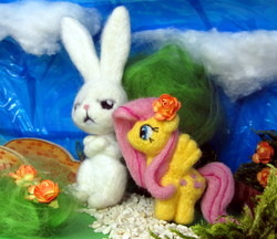 Size: 1500x1294 | Tagged: safe, artist:atelok, angel bunny, fluttershy, pony, g4, duo, flower, irl, photo, plushie