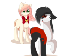 Size: 1024x762 | Tagged: safe, artist:php146, oc, oc:akarui sakura, earth pony, pony, bell, bell collar, collar, female, male, mare, neck bow, ponified, raised hoof, shadow the hedgehog, simple background, sonic the hedgehog, sonic the hedgehog (series), transparent background