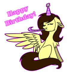 Size: 1024x1078 | Tagged: safe, artist:whitehershey, oc, oc only, oc:white hershey, pegasus, pony, female, happy birthday, hat, mare, party hat, simple background, solo, transparent background