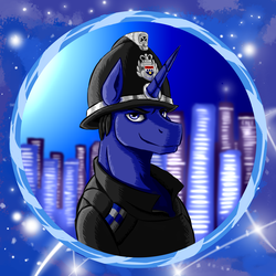 Size: 4000x4000 | Tagged: safe, artist:zintenka, oc, oc only, pony, unicorn, absurd resolution, crosshatch, law enforcement, looking at you, monochrome, police, profile picture