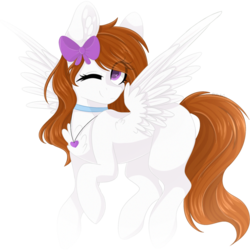 Size: 1024x1024 | Tagged: safe, artist:cinnamontee, oc, oc only, oc:serenity, pegasus, pony, bow, female, mare, one eye closed, simple background, solo, transparent background, wink