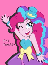 Size: 1936x2592 | Tagged: safe, artist:maxmaximu5, pinkie pie, equestria girls, g4, bare shoulders, fall formal outfits, female, one eye closed, rainbow power, sleeveless, solo, strapless, wink