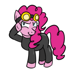 Size: 265x264 | Tagged: safe, artist:patwhit01, pinkie pie, earth pony, pony, g4, catsuit, clothes, crossover, female, simple background, sneaking suit, solo, transparent background, undertale