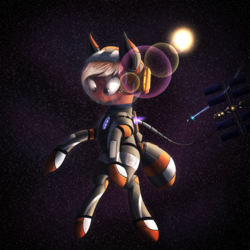 Size: 5000x5000 | Tagged: safe, artist:quefortia, applejack, earth pony, pony, g4, absurd resolution, astronaut, female, mare, solo, space, space station, spacesuit, sun, tether
