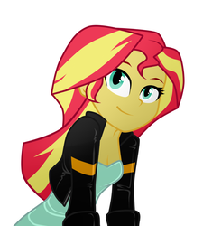 Size: 900x1000 | Tagged: safe, artist:jadoc-san, sunset shimmer, equestria girls, g4, clothes, cute, female, jacket, leather jacket, shimmerbetes, simple background, smiling, solo, white background