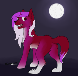 Size: 1279x1245 | Tagged: safe, artist:wallswhisper, oc, oc only, oc:burning passion, hengstwolf, pony, werewolf, full moon, jewelry, moon, necklace, transformation