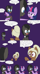 Size: 2400x4400 | Tagged: safe, artist:jake heritagu, doctor whooves, time turner, twilight sparkle, oc, oc:sandy hooves, pony, ask discorded whooves, ask miss twilight sparkle, comic:ask motherly scootaloo, g4, comic, crossover, discord whooves, doctor who, doctwi, female, male, miss twilight sparkle, shipping, straight, the doctor