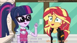 Size: 1024x575 | Tagged: safe, artist:emmanuelaotu, sci-twi, sunset shimmer, twilight sparkle, equestria girls, g4, canterlot high