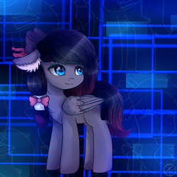 Size: 1111x1111 | Tagged: artist needed, safe, oc, oc only, oc:cryonagemoon, pegasus, pony, abstract background, female, floppy ears, looking back, solo, young