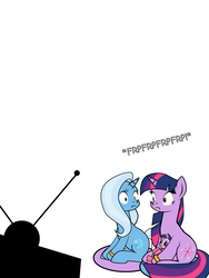 Size: 600x800 | Tagged: safe, artist:dekomaru, trixie, twilight sparkle, oc, oc:aurora, pony, unicorn, tumblr:ask twixie, g4, ask, female, lesbian, magical lesbian spawn, mare, offspring, parent:trixie, parent:twilight sparkle, parents:twixie, ship:twixie, shipping, tumblr