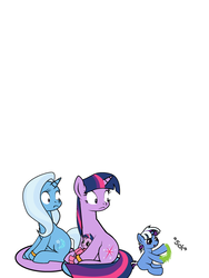 Size: 600x800 | Tagged: safe, artist:dekomaru, trixie, twilight sparkle, oc, oc:nebula, pony, unicorn, tumblr:ask twixie, g4, ask, female, gak, lesbian, magical lesbian spawn, mare, offspring, parent:trixie, parent:twilight sparkle, parents:twixie, ship:twixie, shipping, tumblr