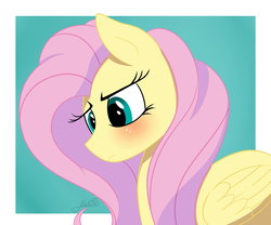 Size: 1024x853 | Tagged: safe, artist:vale-bandicoot96, fluttershy, pegasus, pony, g4, blushing, bust, female, folded wings, looking down, mare, portrait, sad, solo