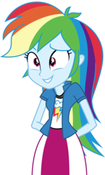 Size: 3000x5013 | Tagged: safe, artist:uponia, rainbow dash, equestria girls, equestria girls specials, g4, my little pony equestria girls: movie magic, .svg available, arm behind back, clothes, collar, collar shirt, cute, dashabetes, female, high res, rainbow dash's shirt with a collar, shirt, shirt with a collar, simple background, skirt, solo, t-shirt, teenager, transparent background, unsure, vector