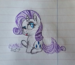Size: 2127x1836 | Tagged: safe, artist:binkyt11, derpibooru exclusive, rarity, pony, unicorn, g4, chibi, female, heart, lined paper, mare, sitting, smooch, solo, traditional art